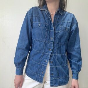 Vintage Grid Patterned Denim Shirt